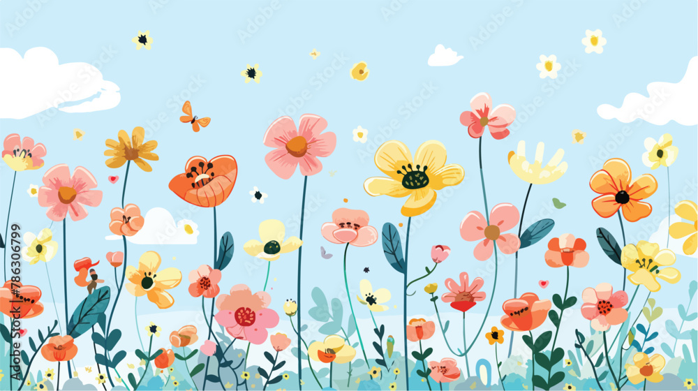 Garden blossoms against a blue sky flat vector isolated
