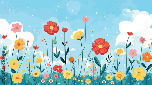 Garden blossoms against a blue sky flat vector isolated © Tech