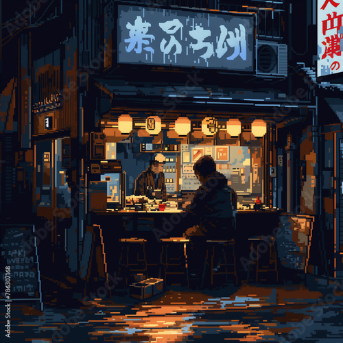 Nostalgic Nights Japanese Ramen Bar Retro Pixel Art