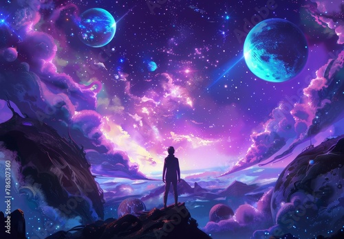 KS A person standing at_the_edge_of an endless galaxy