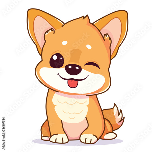 Cute puppy dog sitting and winking eye, vector illustration
