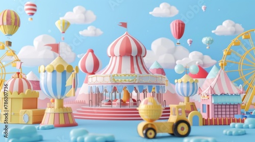 3D cute style amusement park, C4D cartoon cute style background materials