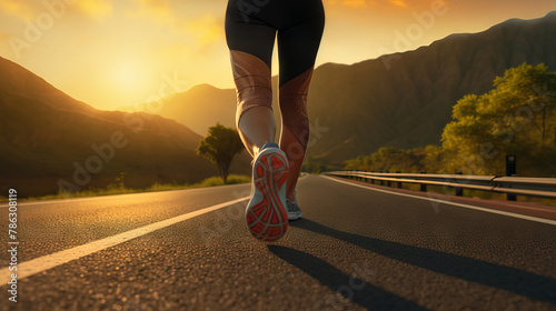 Active Individual Running on Road at Sunrise photo