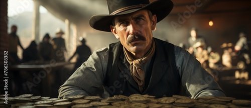A wild west town where bullets are made of gold and the sheriff s badge is the most valuable diamond, a mysterious outlaw plans the ultimate bank robbery  Color Grading Complementary Color photo