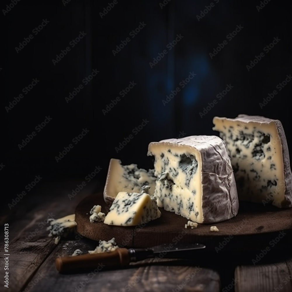 Blue cheese. Food for gourmets сreated with Generative Ai