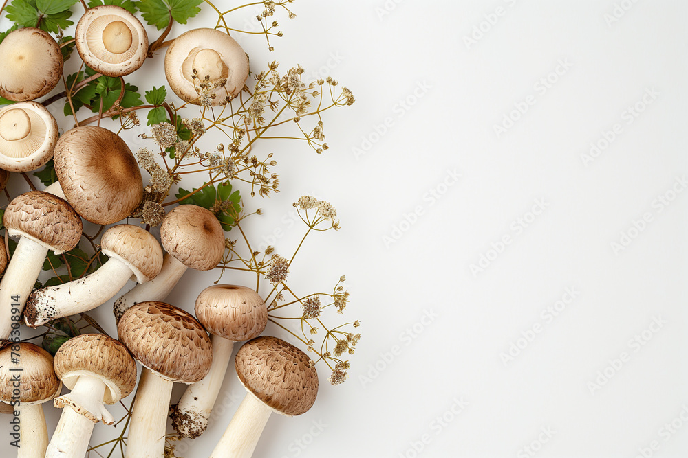 Obraz premium A bunch of mushrooms are arranged in a circle on a white background