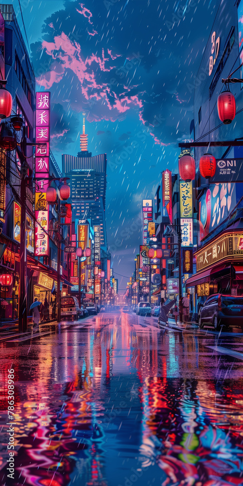 Naklejka premium Anime Cityscape Osaka Panorama