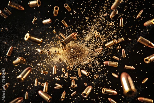 Explosion of gun bullets on black background
