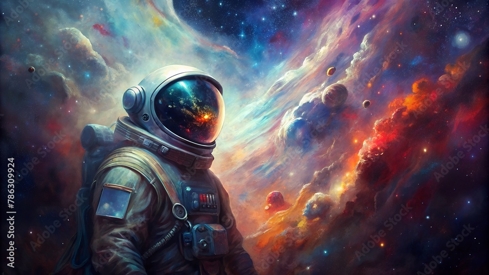 Stunning Painting Captures Astronaut's Tranquil Journey Amongst the Stars in Space.