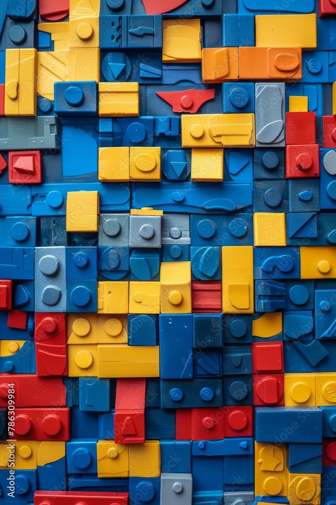 A vibrant background showcasing a wall made of plastic toy blocks, creating a blank brick structure A vibrant background showcasing a wall made of plastic toy blocks, creating a blank brick structure