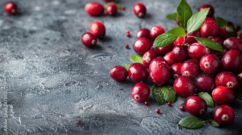 Cranberries isolated on dark background. Healthy, antioxidant, organic fruit. Room for copy space. 