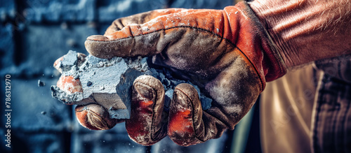 Construction worker hands with gloves photo