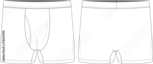 Midway briefs underwear technical fashion illustration with elastic waistband, Athletic skin tight. Flat trunks Unisex CAD mockup.