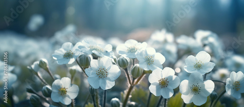 flowers primroses on a beautiful blue background macro