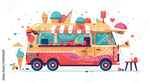 Hand drawn street food vendor concept. Food truck ice-