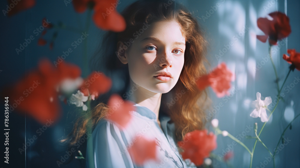 Photo shoot of flowers that looks like film photography, with the colors reversed
