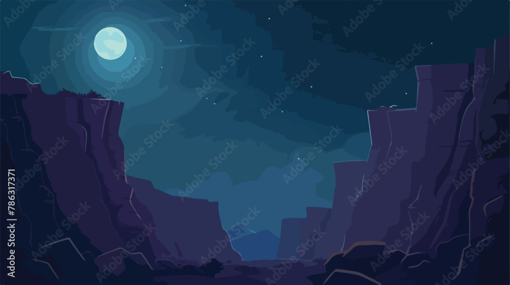 Night landscape with cliff mountain canyon under starr