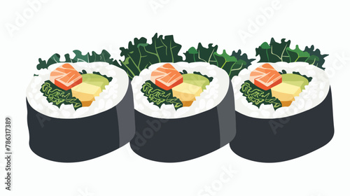 Healthy vegetarian sushi with kale and avocado flat vector