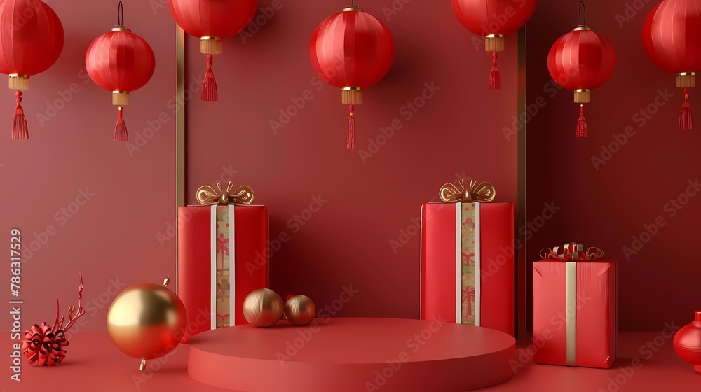Traditional lantern gift box product podium pedestal background Traditional lantern gift box product podium pedestal background