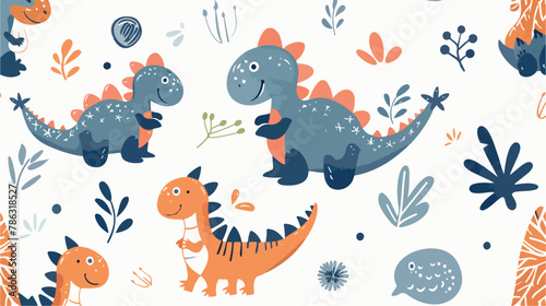 Hildish pattern with cute dinosaur baby shower