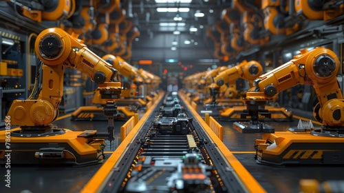 Advanced robotics automation at a high-tech production assembly line in a modern factory