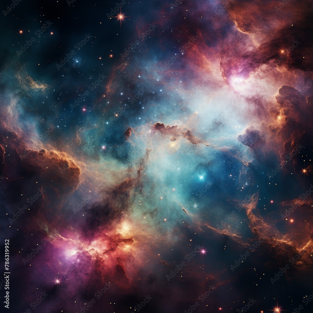 Colorful nebula, shimmering stars, art creation, exploring beauty beyond galaxies