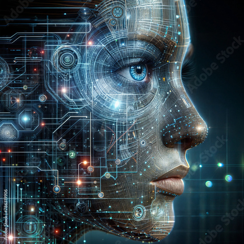 head of artificial intelligence in profile  in female form  gray face on a gray background