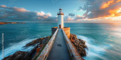 beautiiful Lighthouse in the blue sea background, 