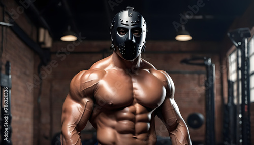 muscular man bodyduilder with mask