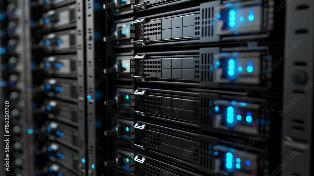 Data Center Rack Servers with Blue LED Lighting Data Center Rack Servers with Blue LED Lighting