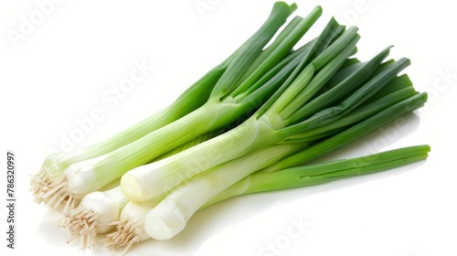 Fresh green leek isolated on a clean white background for optimal focus and clarity