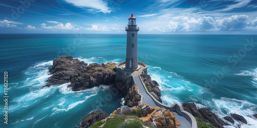 beautiiful Lighthouse in the blue sea background, 