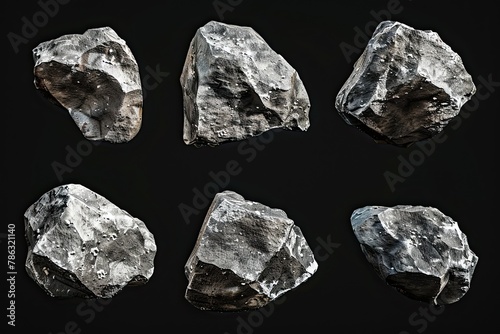 Set of asteroids isolated on black background