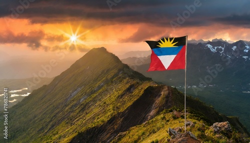 The Flag of Antigua and Barbuda On The Mountain. photo