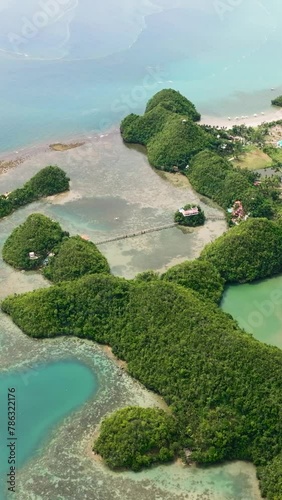 Aerial view of lagoon with tropical islands Bay with hills. Sipalay, Negros, Philippines. photo