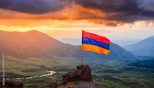 The Flag of Armenia On The Mountain.
