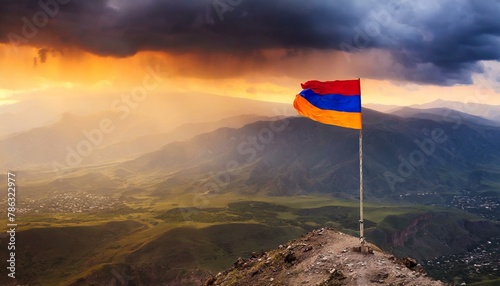 The Flag of Armenia On The Mountain.