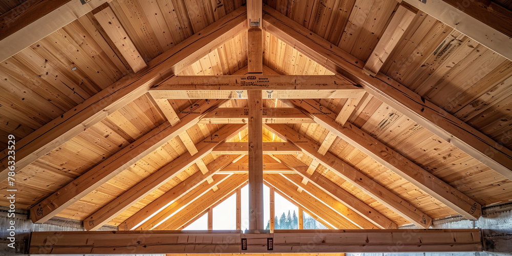 Obraz premium A roof truss structure made of light wood, home structure
