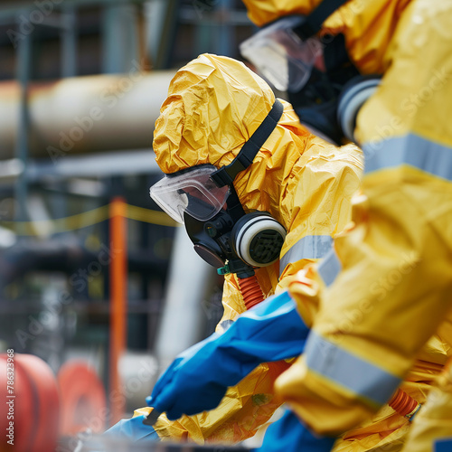 Emergency Response to Hazardous Chemical Spill with Protective Gear