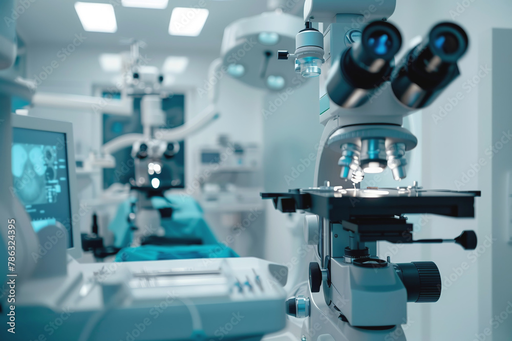 Modern ophthalmology clinic room with advanced equipment.