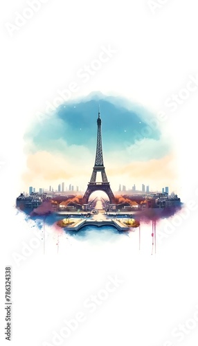 Watercolor illustration of eiffel tower in paris