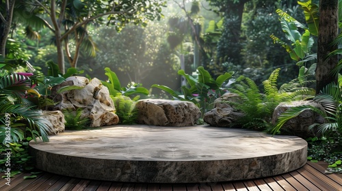 Circular Stone Platform in a Tranquil Jungle Setting