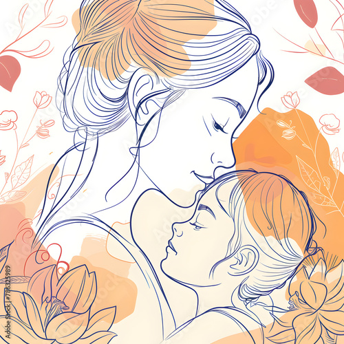 Mothers and daughter line art illstration, mother day celebration background.