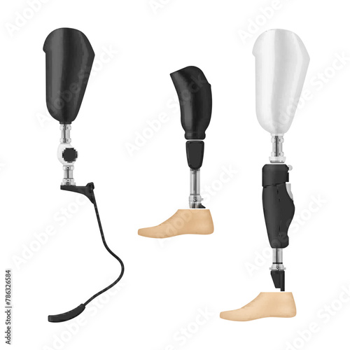 Prosthetic legs artificial limb for support movement assistance set realistic vector illustration © Vikivector