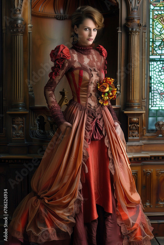 Woman victorian style dress