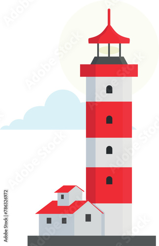 Sea lighthouse red striped marine tower for safety nautical navigation isometric vector