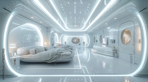 Futuristic hospital interior showcasing advanced medical technology in a sleek, modern design © Yusif