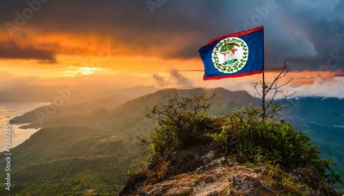 The Flag of Belize On The Mountain.