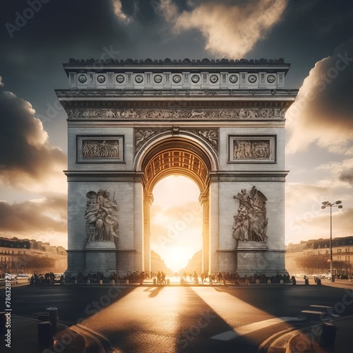 Beautiful view of arc de triomphe in paris photo