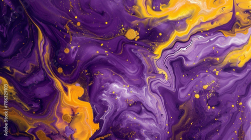 Purple and yellow paint swirls creating a mesmerizing backdrop.